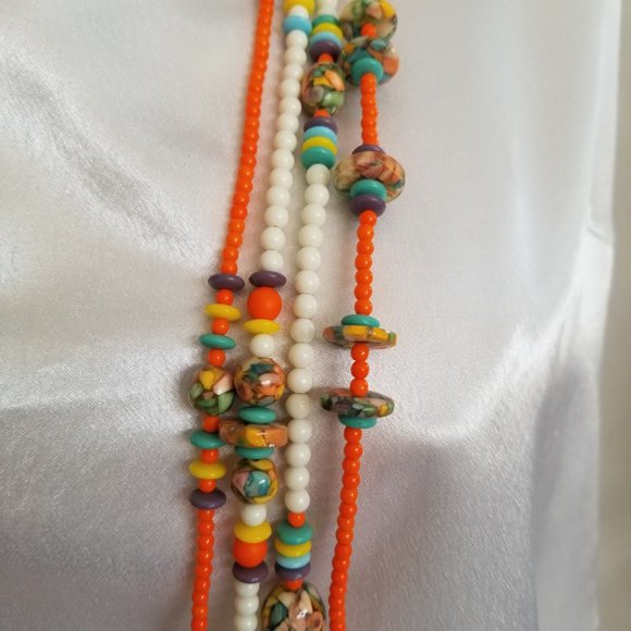 Multi 4 Tier Beaded Necklace Handmade Fun & Colorful Hippie Boho Cruise Jewelry - Picture 4 of 7